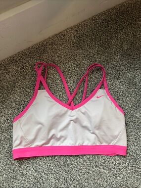 Nike White Sports Bra with Bright Pink Trim and Crisscross Straps